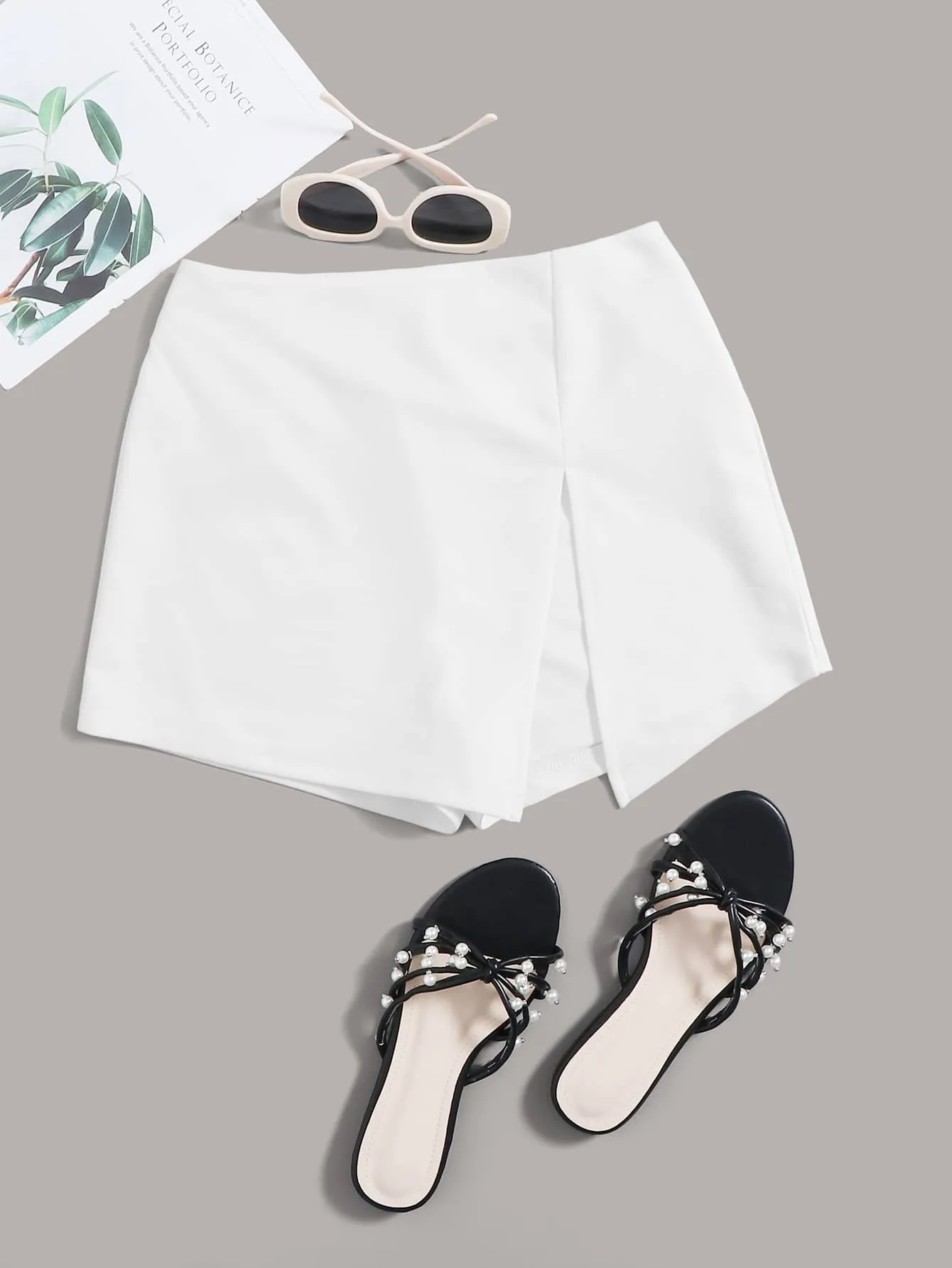 Boho Plain Asymmetrical Natural Women Shorts