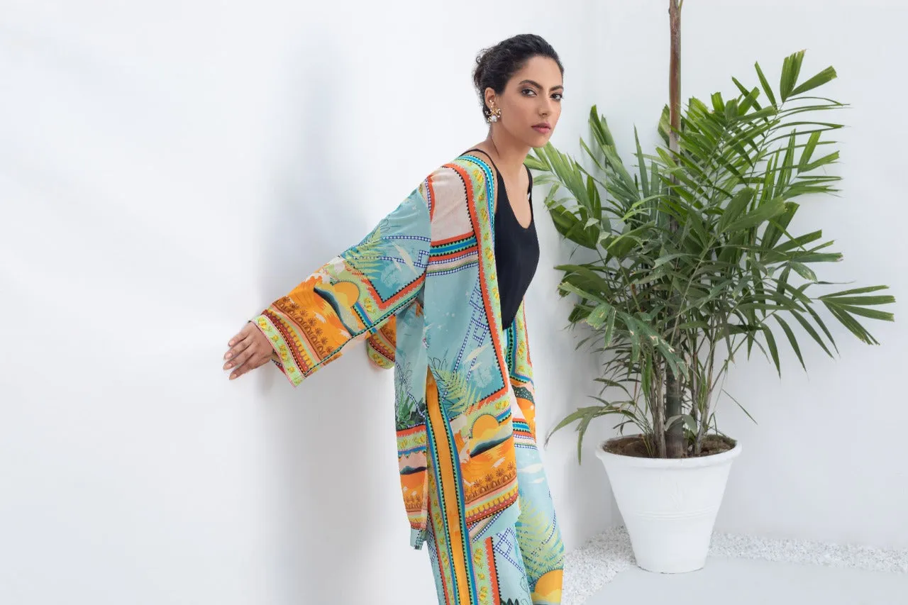 Crepe Printed Jacket And Culottes