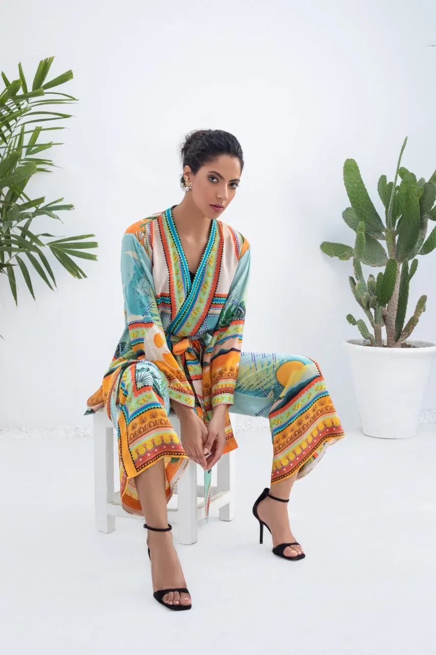 Crepe Printed Jacket And Culottes