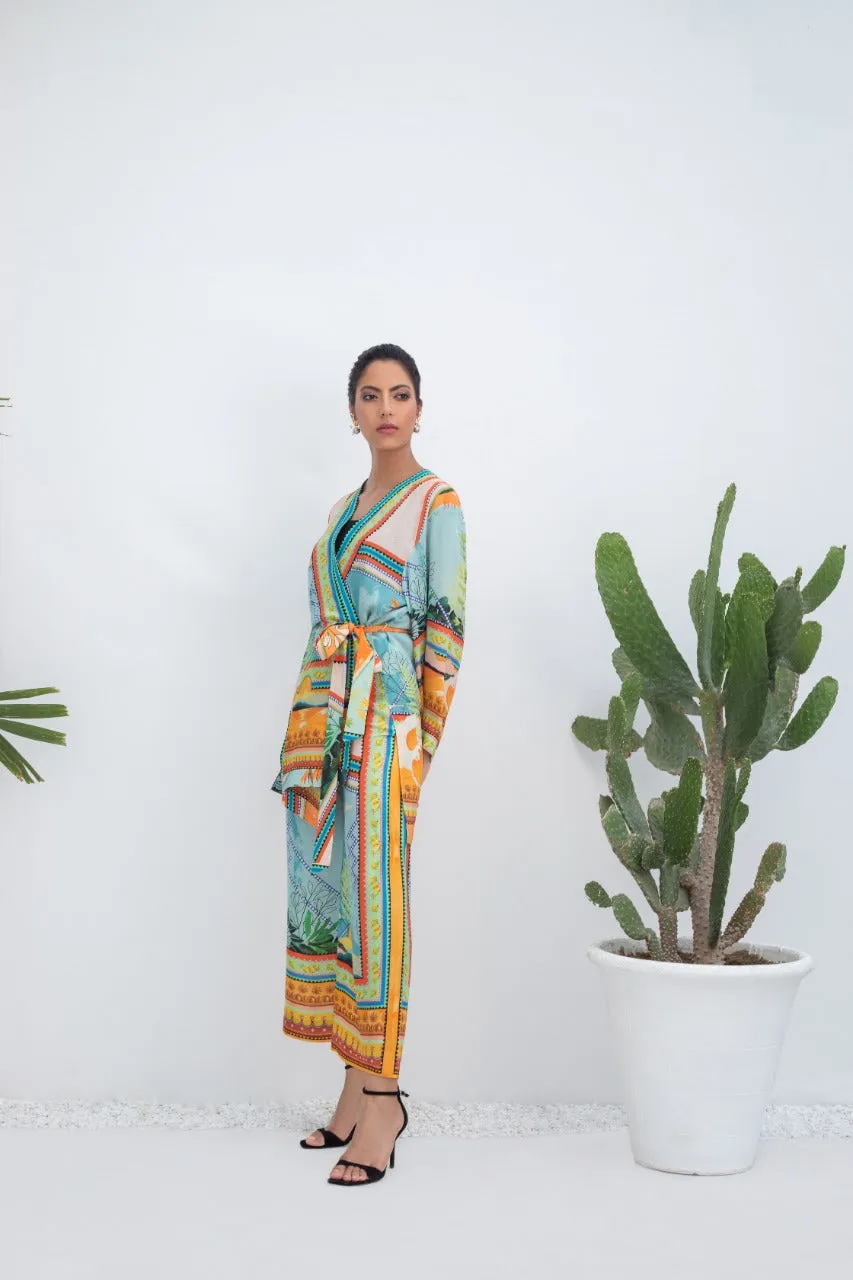 Crepe Printed Jacket And Culottes