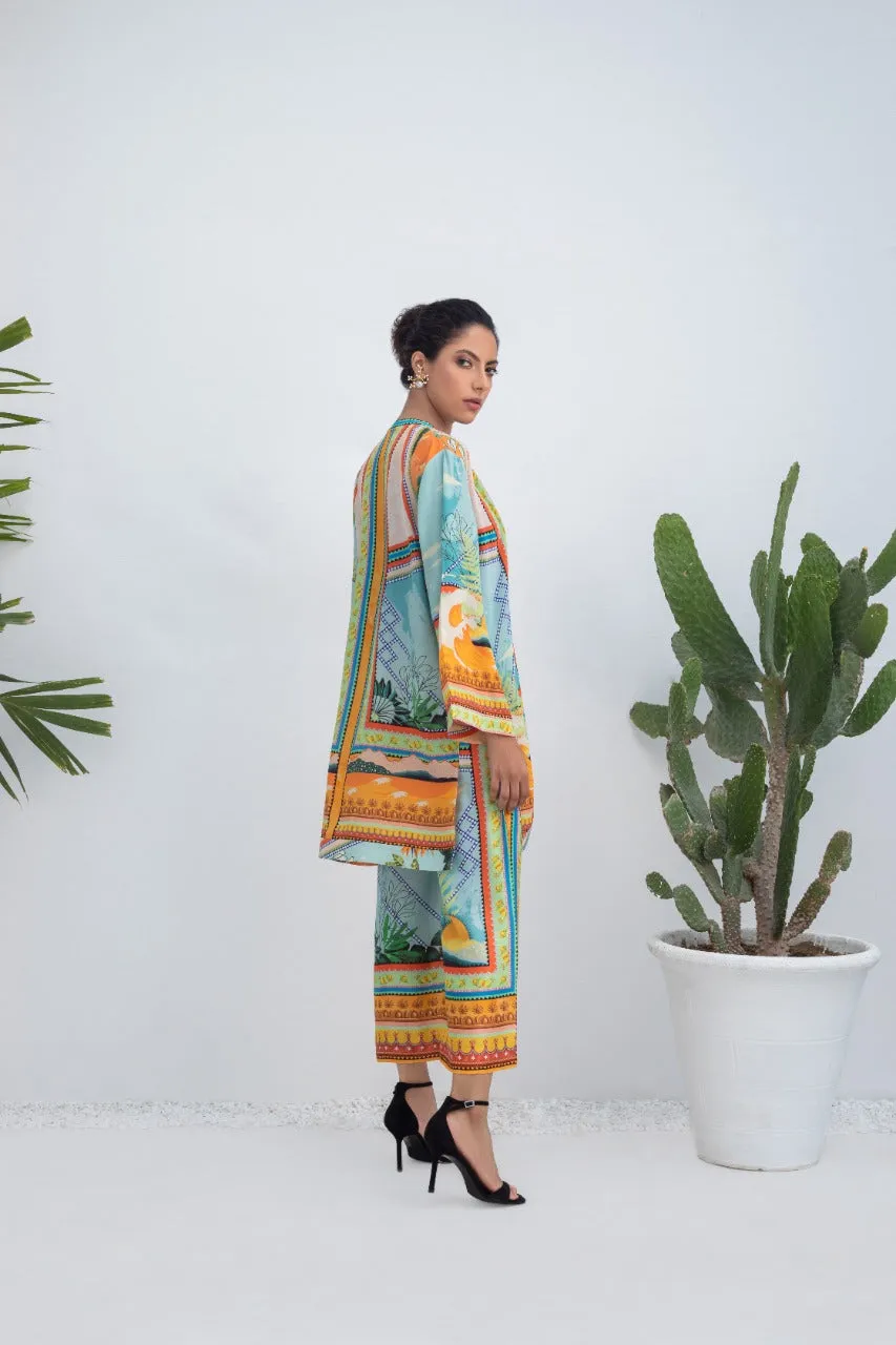 Crepe Printed Jacket And Culottes