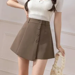 FashionSierra - Office Lady Single-breasted High Waist A-line Spring Summer Culottes Shorts Women 2024 Shorts