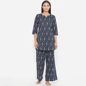Ikat On Indigo Loungewear Top Set