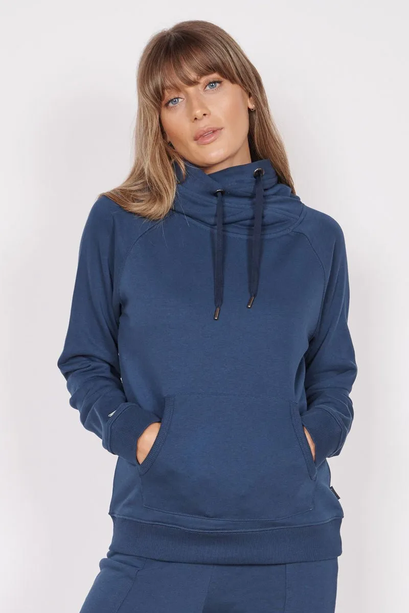 Lacey Navy Loungewear Cross Neck Hoodie