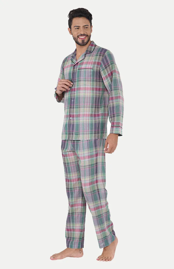 Lavender Checkered Loungewear Set | Cotton Co-ord Set