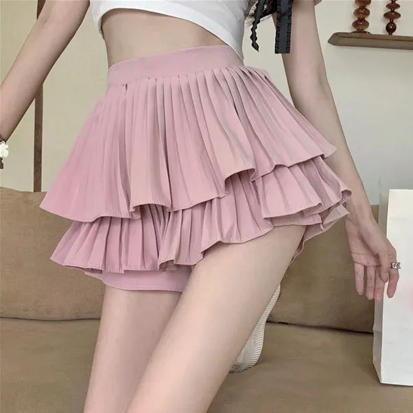 Puffy Skirt Double Layer Pleated Cake Culottes Shorts