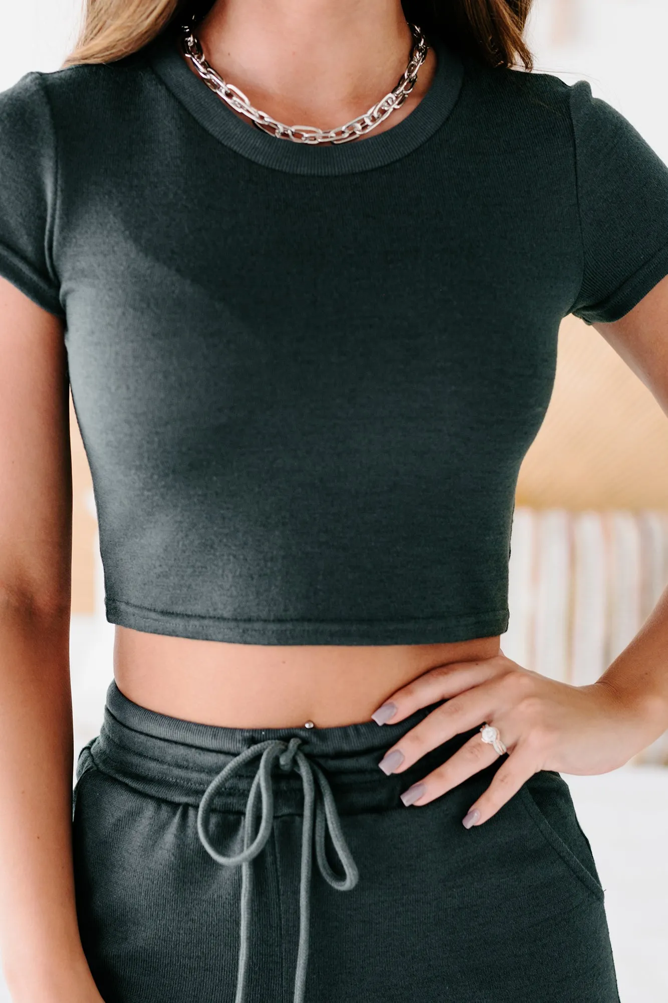 Wave Of Calm Knit Crop Top & Pants Set (Navy)
