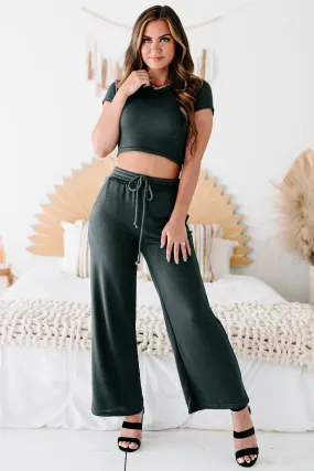 Wave Of Calm Knit Crop Top & Pants Set (Navy)