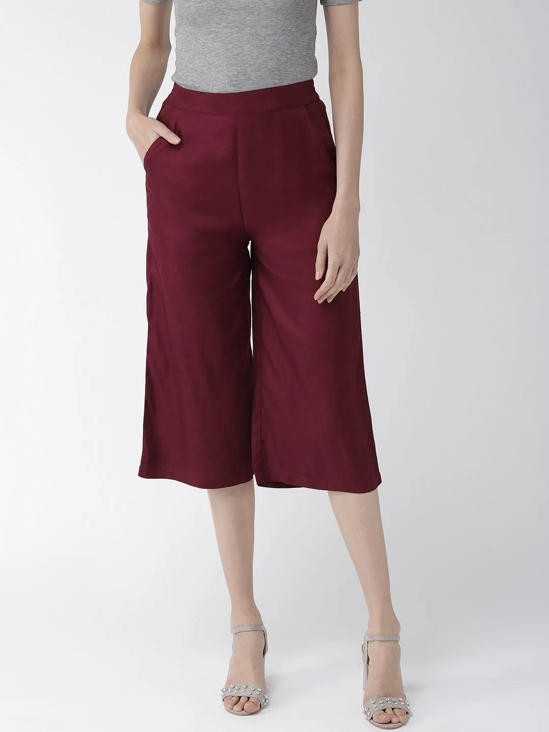 Women Navy Blue Original Loose Fit Solid Culottes